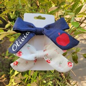 Personalized bow school apple floral 2 ps